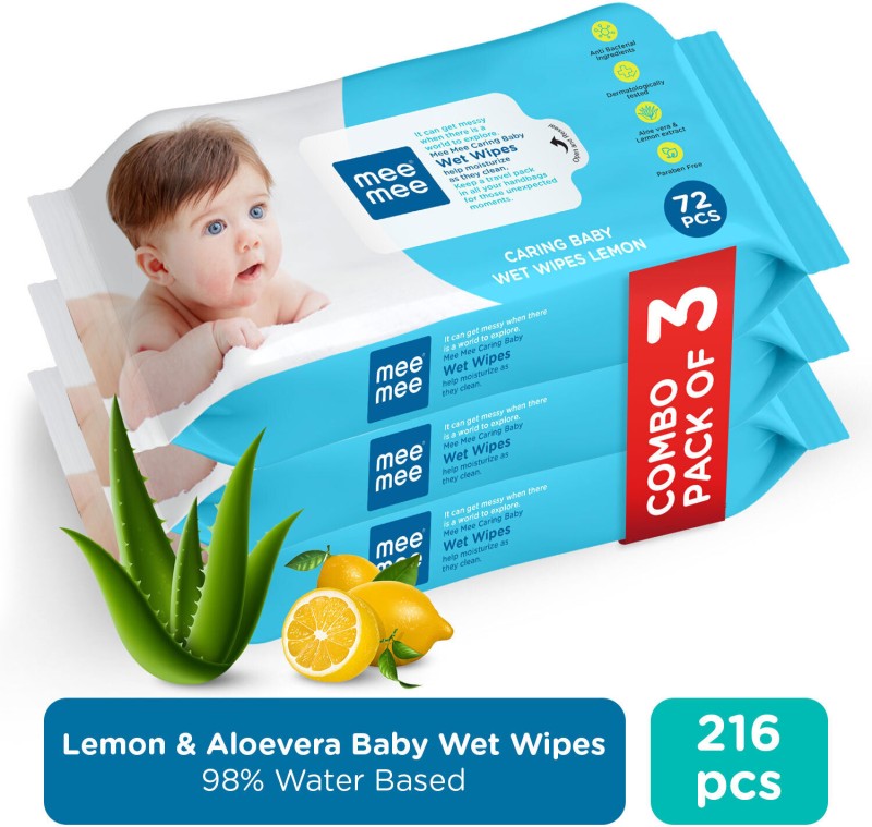 Meemee Soft Cleansing Baby Wet With Lemon & Aloe Vera – Pack Of 3(216 Wipes)