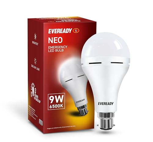 Eveready 9W B22D Emergency Inverter Led Bulb| Cool Day Light (6500K) | Energy Efficient| Ibms Technology | 4 Hour Battery Backup | Li-On Battery Inside