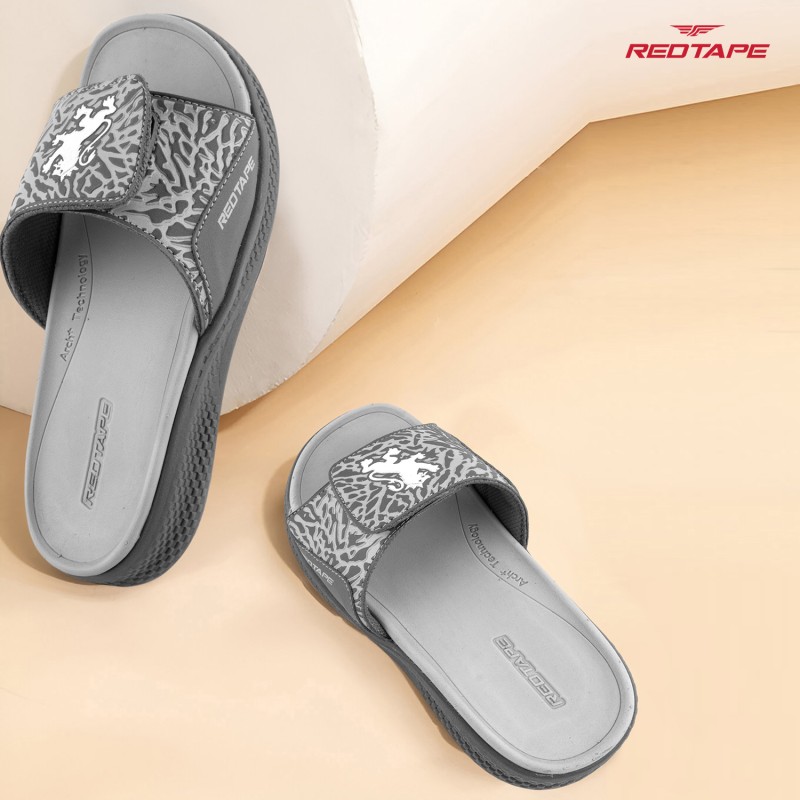 Red Tape Men Slides(Grey , 8)