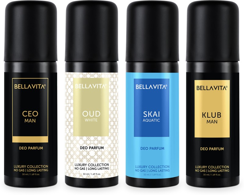 Bellavita Organic Deo Parfum Travel-Size Gift Set|4X50 Ml|Long Lasting Body Deodorant Spray  –  For Men & Women(200 Ml, Pack Of 4)