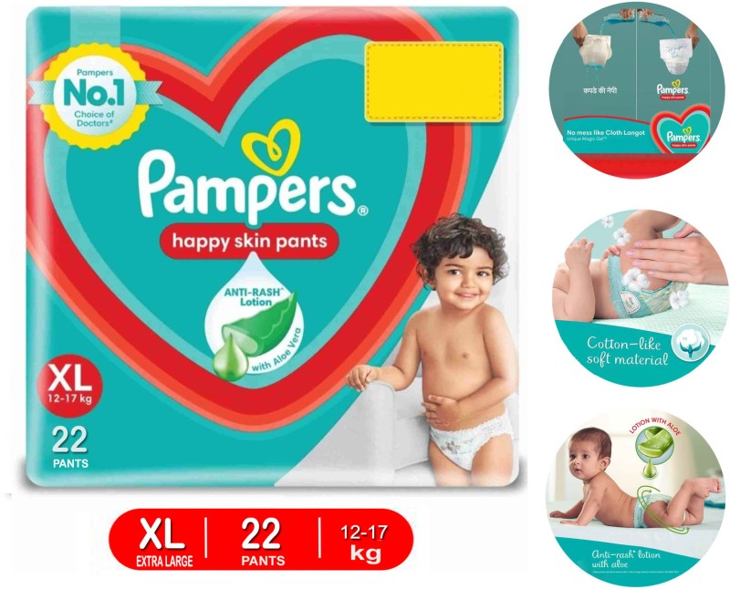 Pampers Pamper Happy Skin Pants Value Pack With Anti Rash Lotion – Xl(22 Pieces)