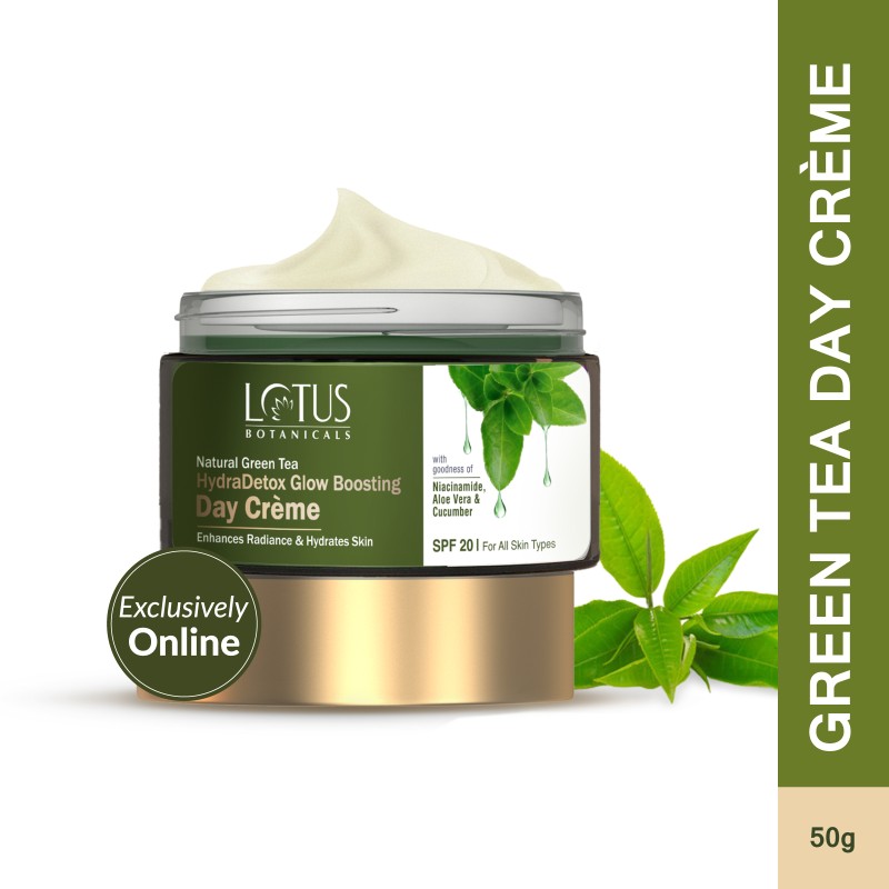 Lotus Botanicals Natural Green Tea Hydradetox Day Cream Spf 20 With Niacinamide, Boosts Glow(50 G)