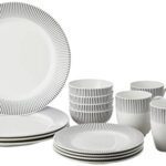 Amazon Brand – Solimo Ceramic 16 Piece Dinner Set | 4 Dinner Plates, 4 Quarter Plates, 4 Mugs & 4 Small Bowls | Black Lines