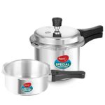 Pigeon By Stovekraft 12708 Aluminium Pressure Cooker Combo, Outer Lid, Without Induction Base (2 Litre And 3 Litre, Silver)