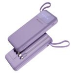 Zebronics Mb10000S6 Power Bank, 10000 Mah, 12W, 5 X Outputs – Dual Usb A | Type C | Micro Usb | Lightning, Built In I/O Cables, Percentage Display, Carry Loop, Made In India (Lavender)