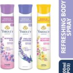 Yardley London Morning Dew Refreshing Body Spray + English Lavender + Scottish Meadows Deodorant Spray  –  For Women(600 Ml, Pack Of 3)