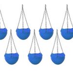 Go Hooked Plastic Flower Pot| Hanging Planter| Planter With Metal Hanging Chain| Beautiful Hanging Flower Pots For Home Garden| Hanging Pots For Balcony |Blue |Pack Of 7 | Round Crystal Shaped