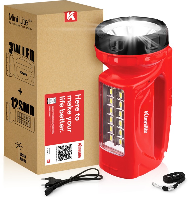 Kingslite Focus 3W Mini Flash Lite + Emergency Side Light Torch(Red, 15 Cm, Rechargeable)