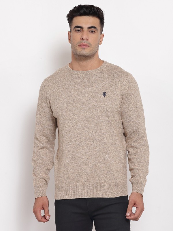 Red Tape Solid Round Neck Casual Men Beige Sweater