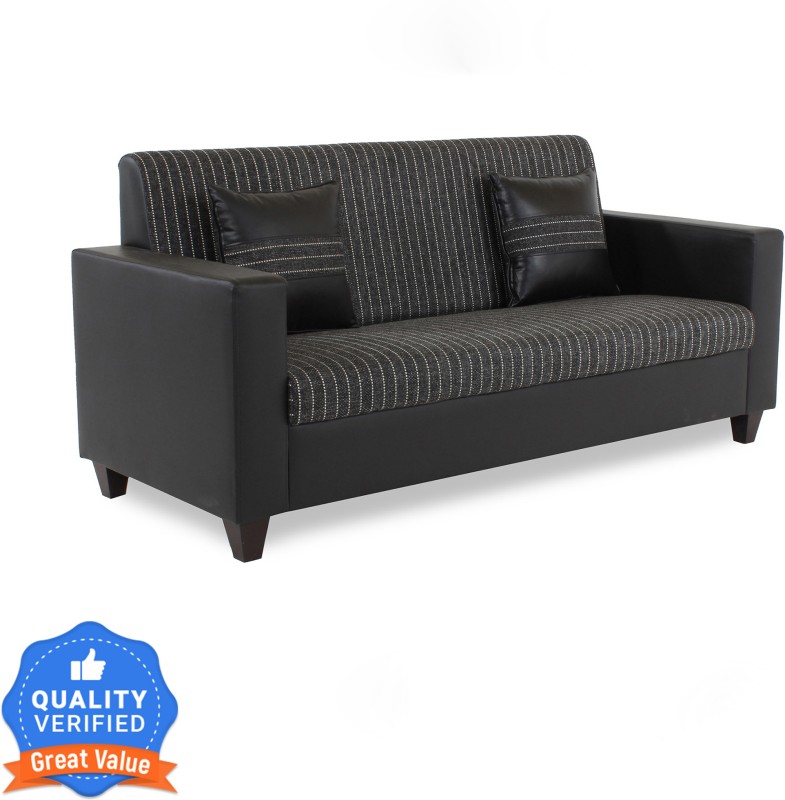 Flipkart Perfect Homes Crete Leatherette And Fabric 3 Seater  Sofa(Finish Color – Black Stripe, Diy(Do-It-Yourself))