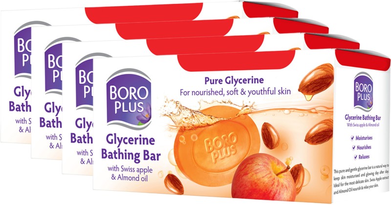 Boroplus Glycerine Bathing Bar With Swiss Apple & Almond Oil(4 X 125 G)