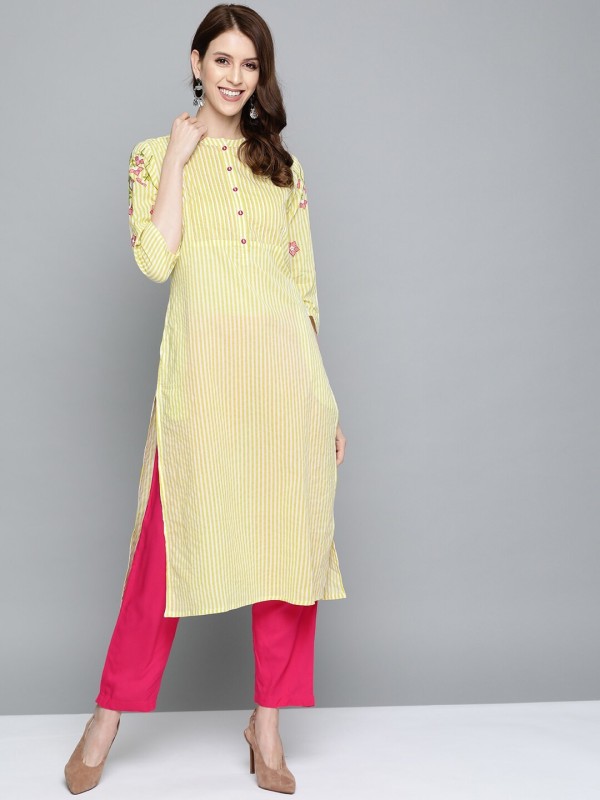 Here&Now Women Printed Straight Kurta(White)