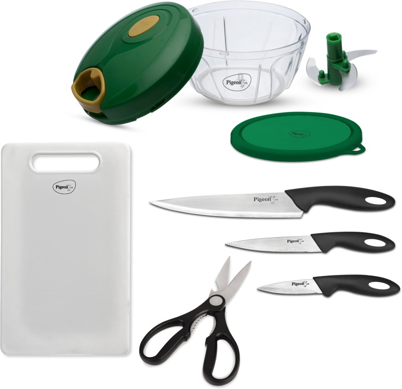 Pigeon By Stovekraft Chopper Combo(400Ml Chopper, 3 Knives Set, 1 Kitchen Scissor, 1 Chopping Board) Kitchen Tool Set(Chopper, Scissor, Knife, Cutting Board)