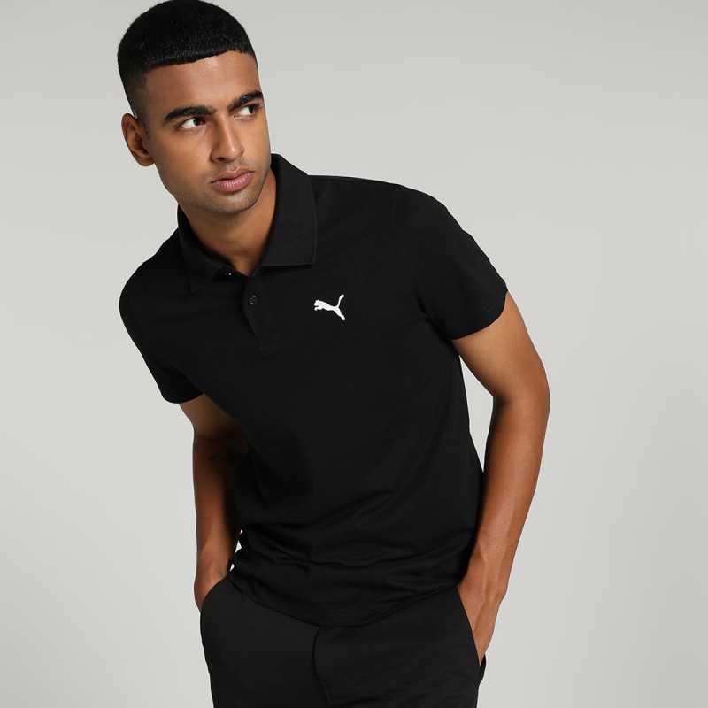 Puma Solid Men Polo Neck Black T-Shirt