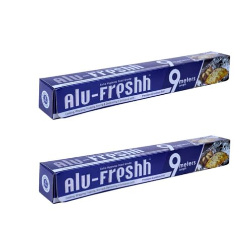 Alu-Freshh Aluminium Foil For Food Packing, Aluminium Foil 9 Meter, Width 30 Cm,11 Microns In Thickness, Keeps Food Warm, Fresh, Hygienic (9M (Pack Of 2)