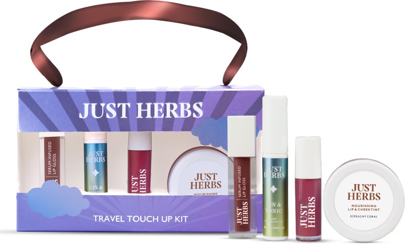 Just Herbs Travel Touch Up Kit Included Lip Gloss, Perfume, Liquid Lipstick & Cheek Tint(4 Items In The Set)