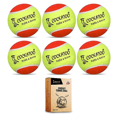 Cockatoo Rubber Cricket Tennis Ball, Construction Of Tennis Ball For Cricket For Optimal Performance,Suitable For All Skill Levels. (120 Gr Per Ball-Pack Of 6-Yellow Orange)