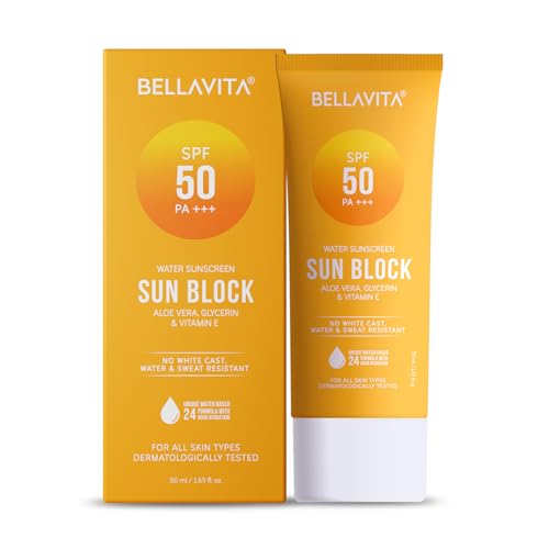 Bellavita Water Based Hydrating Sunscreen, Spf 50, Lightweight, Photostable, Pa+++, For All Skin Types, No White Cast, Non – Greasy Finish, Uv Protection, Broad Spectrum, For Men & Women, 50Ml