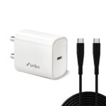 Urbn 20W Type C Pd Charger With Type C To C Cable-50% Charge In 30 Mins|Ultra Compact Wall Adapter|Fast Charging For Iphone, Ipads, Airpods, Android Phones|Bis Certified|Made In India, White