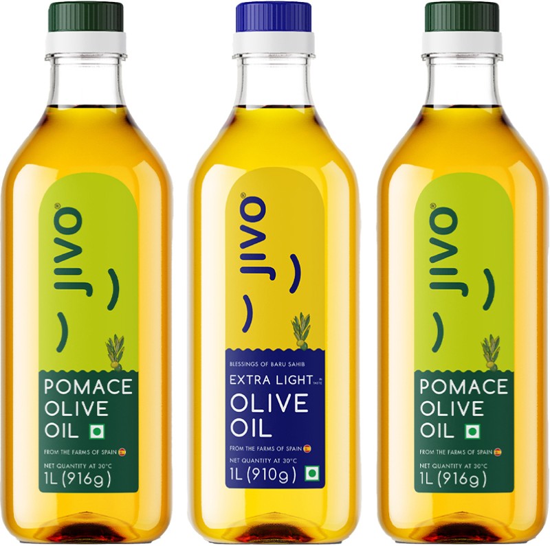 Jivo Extra Light 1L+Pomace 1L+Pomace 1L (Pack Of 3) 3L Olive Oil Plastic Bottle(3 X 1 L)