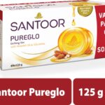 Santoor By Wipro Pureglo Glycerine Bathing Bar Soap With Almond Oil For Nourished & Glowing Skin(6 X 125 G)