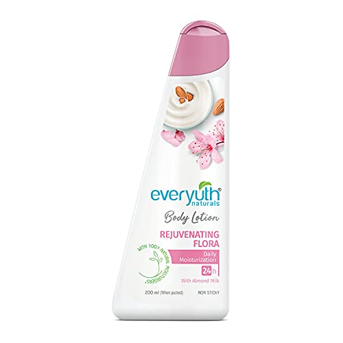 Everyuth Naturals Body Lotion Rejuvenating Flora| Non- Sticky|24 Hr Moisturization|For All Skin Types |For Men & Women|100% Natural Almond Milk – 200Ml