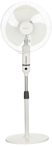 Amazon Basics High-Speed Oscillating Pedestal Fan I 3 Adjustable Fan Speeds | Rust Resistant Body, Adjustable Length | Rpm 2200 | 400Mm Sweep Length (White)