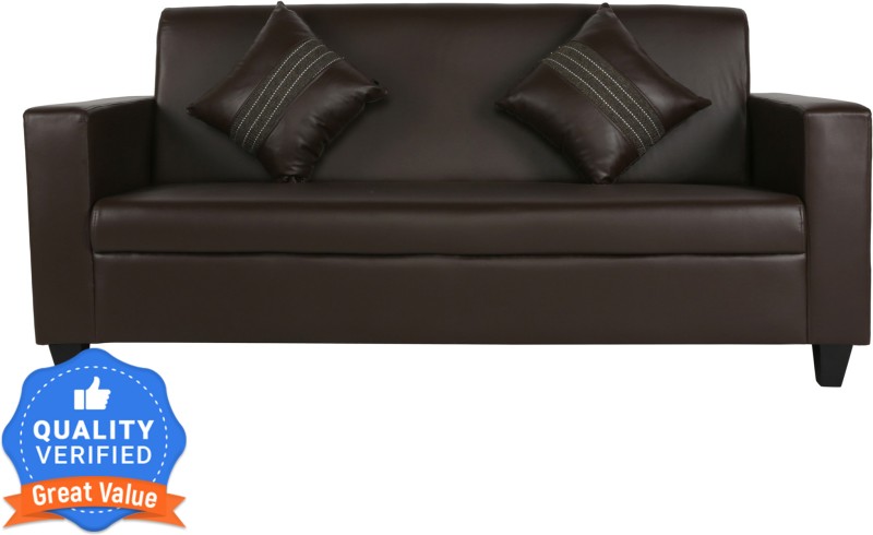 Flipkart Perfect Homes Crete Leatherette 3 Seater  Sofa(Finish Color – Dark Brown, Diy(Do-It-Yourself))