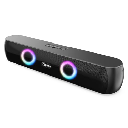 Ptron Newly Launched Fusion Beam V2 16W Bluetooth Soundbar Speaker, Stereo Sound, Rgb Lights, Metal Grill, Soundbar For Phone/Tv/Laptop/Tablets, Bt5.3/Aux/Tf Card/Usb Playback & Tws Pairing (Black)