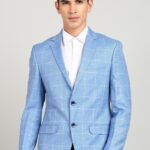 Park Avenue Checkered Single Breasted Formal Men Blazer(Blue)