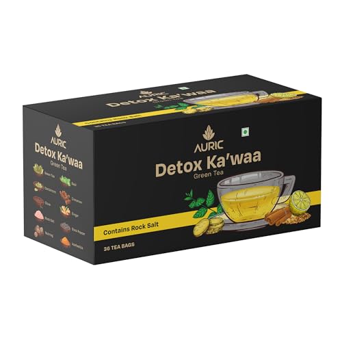 Auric Desi Kahwa Green Tea | 8 Real Ayurvedic Herbs & Rock Salt | 100% Natural, Non-Gmo | Immunity Booster | Improves Digestion | Individually Wrapped 36 Tea Bags