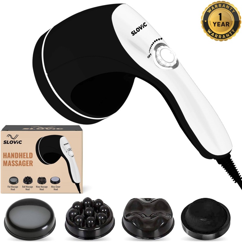 Slovic Electric Handheld Full Body Massager With 4 Massage Heads & Variable Speed Settings For Pain Relief | Massager(Black, White)