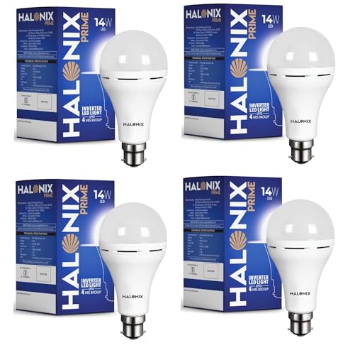 Halonix 14W Emergency Led Bulb | Rechargeable Emergency Bulb For Power Cuts | Backup : 4Hrs | Cool Day Light | Pack Of 4 | Rechargeable Emergency Light |B22D