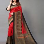 Samah Printed, Geometric Print, Embellished Bhagalpuri Silk Blend, Cotton Silk Saree(Red)