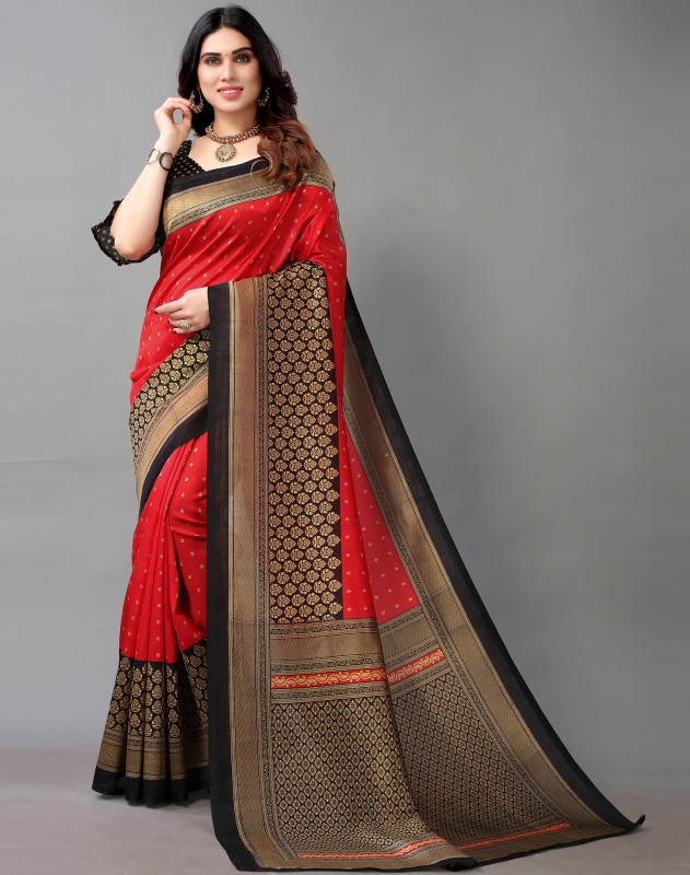 Samah Printed, Geometric Print, Embellished Bhagalpuri Silk Blend, Cotton Silk Saree(Red)