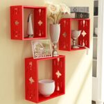 Home Sparkle Sh688 Wall Shelf, Set Of 3 (Lacquer Finish, Red) – Engineered Wood