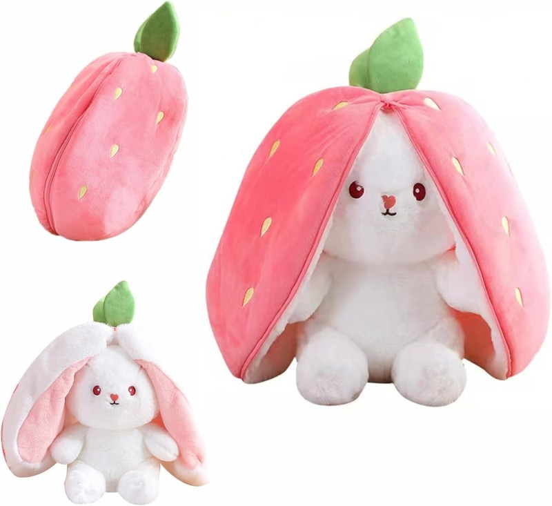 Jp Global Plush Toy Pillow Reversible Bunny Soft Toy For Kids  – 25 Cm(Strawberry)