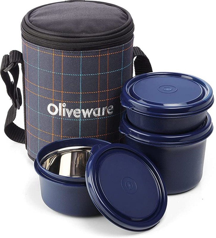 Oliveware New Mini Insulated Tiffin With 2 , Each, Orange 3 Containers Lunch Box(1350 Ml)