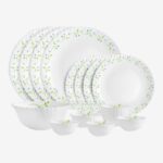 Cello Pack Of 17 Opalware Dazzle Tropical Lagoon |Crockery| Dinner Set(Green, White, Microwave Safe)