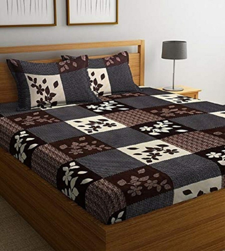 Goodrik 140 Tc Microfiber Double 3D Printed Flat Bedsheet(Pack Of 1, Brown)