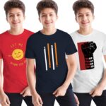 Blive Boys Printed Cotton Blend Regular T Shirt(Multicolor, Pack Of 3)