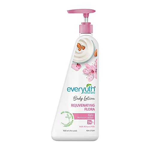 Everyuth Naturals Body Lotion Rejuvenating Flora| Non- Sticky|24 Hr Moisturization|For All Skin Types |For Men & Women|100% Natural Almond Milk – 500Ml