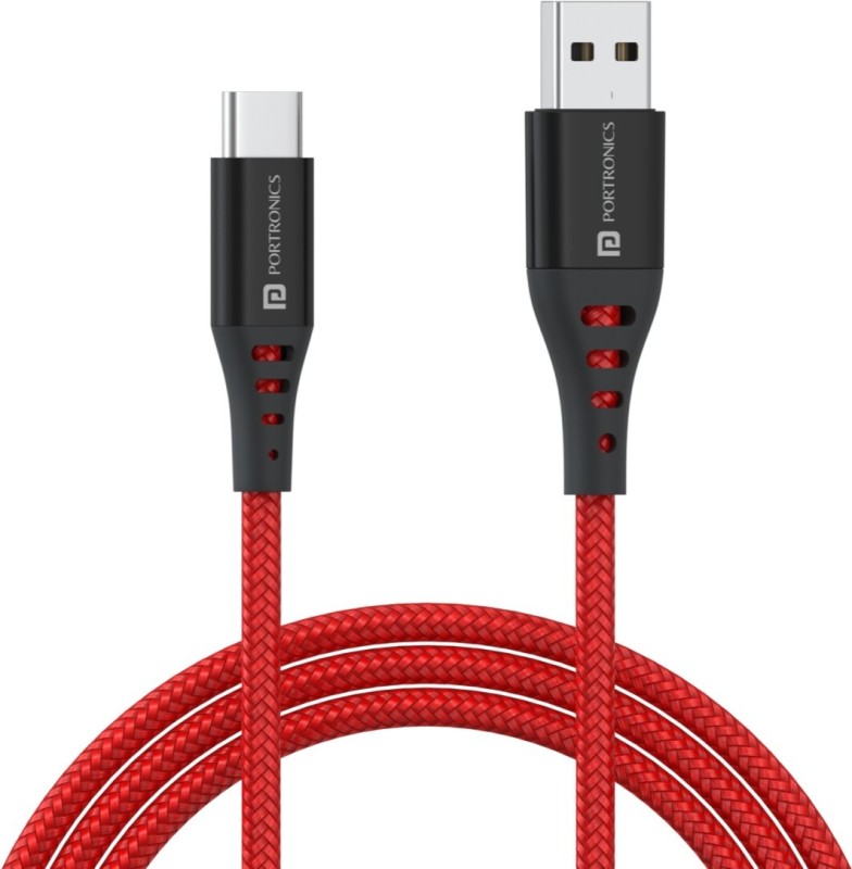 Portronics Usb Type C Cable 6.5 A 1 M Konnect Dash 2 65W Super Vooc Flash Charge(Compatible With Smartphones, Tablet, Laptop, Red, One Cable)