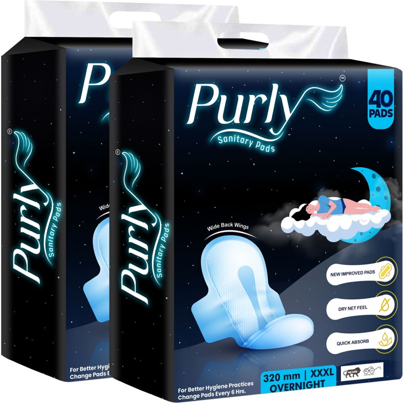 Purly Pads For Heavy Flow,Ultimate Protection,Locks Odour&Wetness Xxxl 320Mm(80 Pads) Sanitary Pad(Pack Of 2)