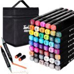 Akvanar 48 Pc Alcohol Markers Pen Set Colour Art Dual Tip Broad & Fine Drawing Sketching