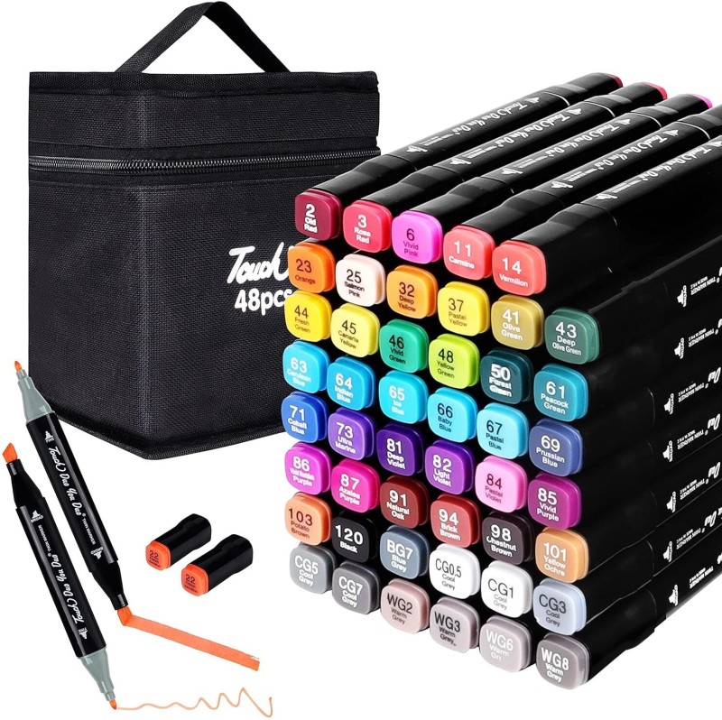 Akvanar 48 Pc Alcohol Markers Pen Set Colour Art Dual Tip Broad & Fine Drawing Sketching