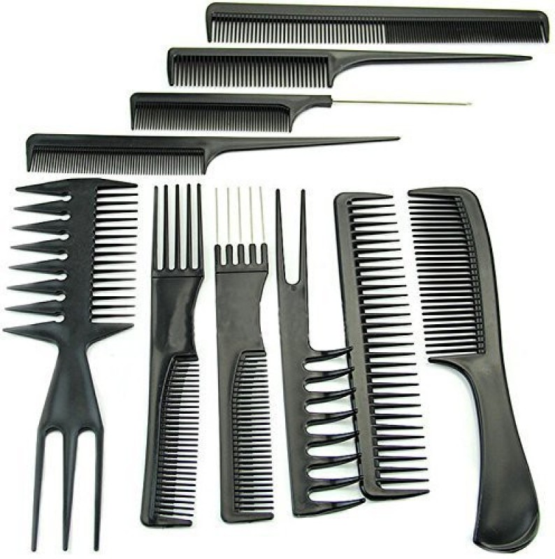 Shopee 10Pcs Pro Salon Hair Cut Styling Hairdressing Barbers Combs Brush Comb Set, Black (Set Of 10)