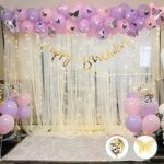 Loons Peddler Birthday Decoration Kit With Net Curtain Cloth, 3D Butterflies And Fairy Lights(Set Of 50)