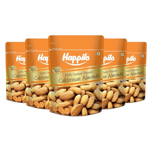 Happilo Natural Popular Californian Almonds 200G (Pack Of 5), Rich In Nutrients, Versatile Snack, High In Protein And Fiber