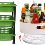 Vm Bond Fruits/Vegetables Kitchen Rack Plastic Combo Set 360° Rotating Tray Plastic Big Basket Vegetables Kitchen Rack